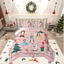 Manfei Lovely Girls Bedding Comforter Set,Merry Xmas Twin Comforter Sets,Retro Christmas Nutcraker Bedding Set For Teens,Ultra Soft Home Decor Reversible,2pcs