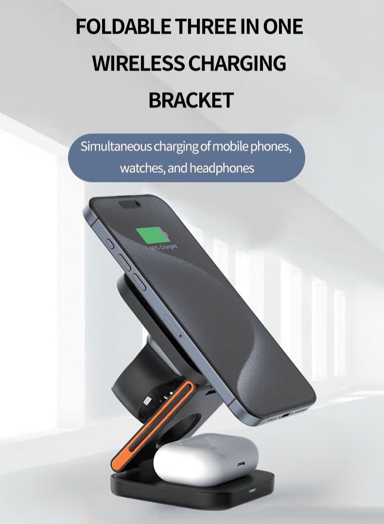 3 In 1 Magnetic Wireless Charger Station, Fast Wireless Charger Stand for Fast Charge, Foldable Suitable For Travel Phone Apple iPhone 15 14 13 12 11 X Pro Max iWatch 8 7 6 5 4 Samsug Galaxy S