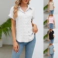 thumbnail image 5 of WREESH Womens Summer Fashion Pom Pom Chiffon Shirt Solid Color Shirt Short Sleeved V-Neck Button Up Shirt Light Blue, 5 of 5