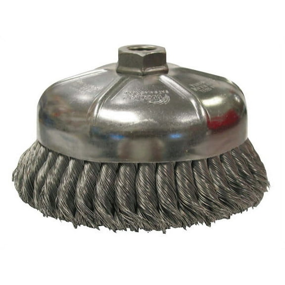 Single Row Heavy-Duty Knot Cup Brush, 6 in Dia., 5/8-11 UNC, 1 5/8 x .023 Steel