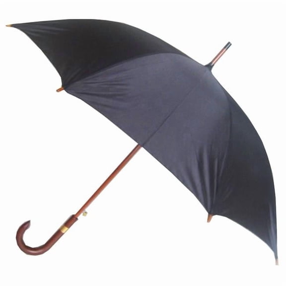 Classic Wooden Stick Umbrella - Black - 48-inch Arch - Windproof Design