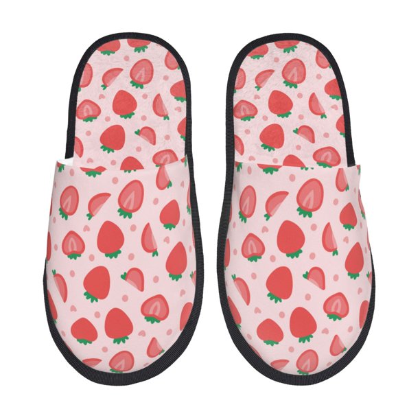 Fotbe Strawberry Pantuflas Peludas para Mujer con Estampado, Zapatillas de Peluche, Zapatos de Invierno para Casa, Uso Interior y Exterior-Medium