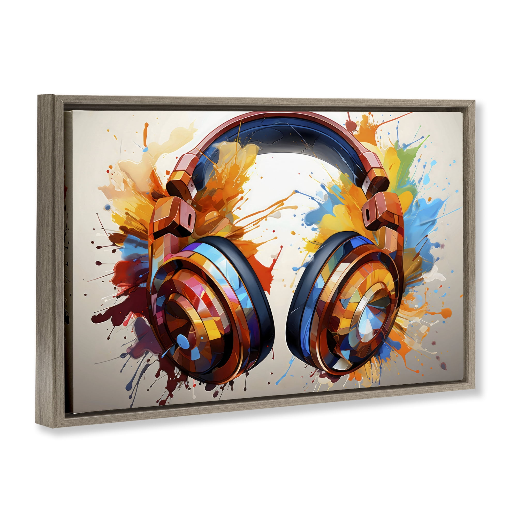 Stupell Industries Music In Color Splatter Brown Framed Floater Canvas Wall Art, design by Creative Studio