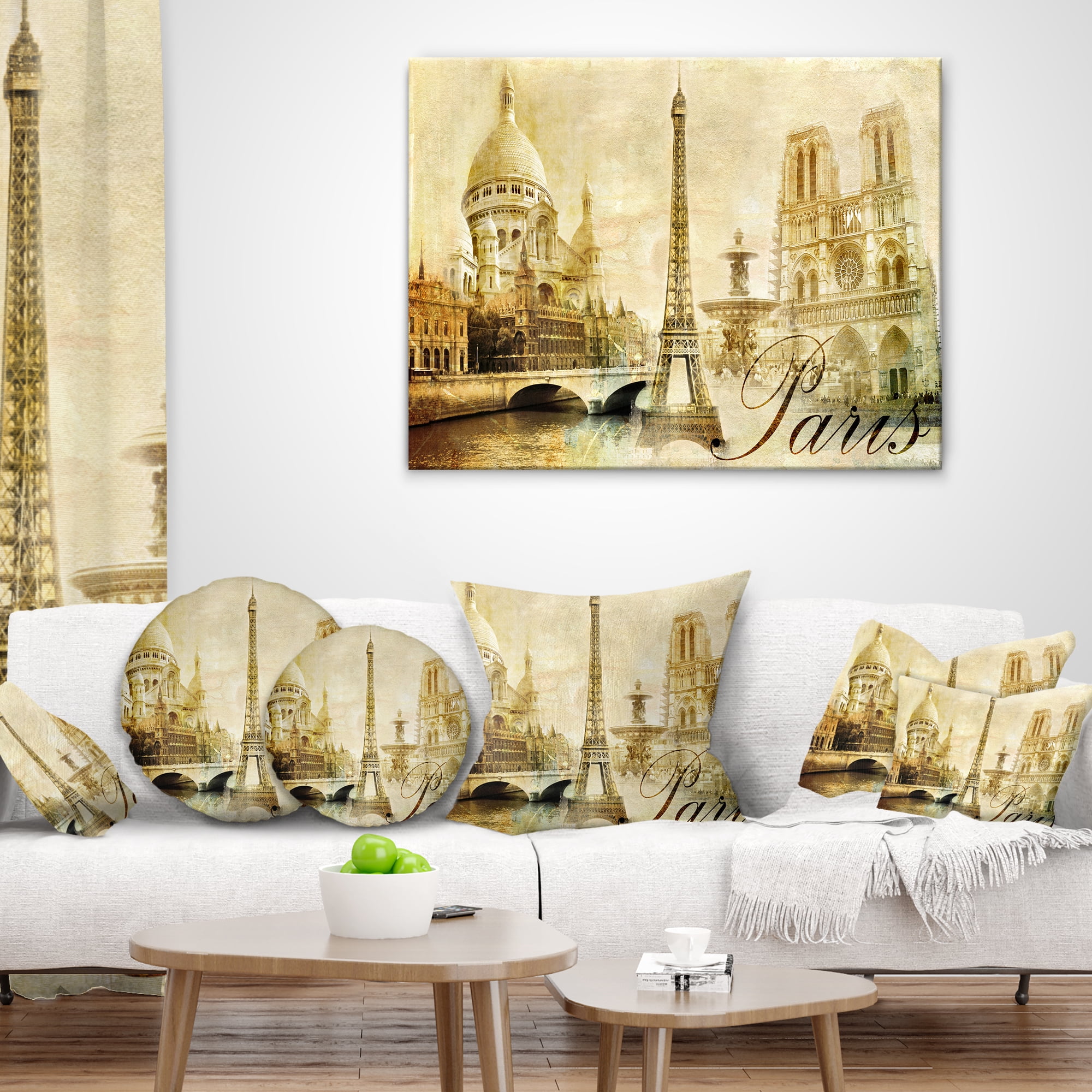 Designart Old Beautiful Paris - Cityscape Digital Throw Pillow - 12x20