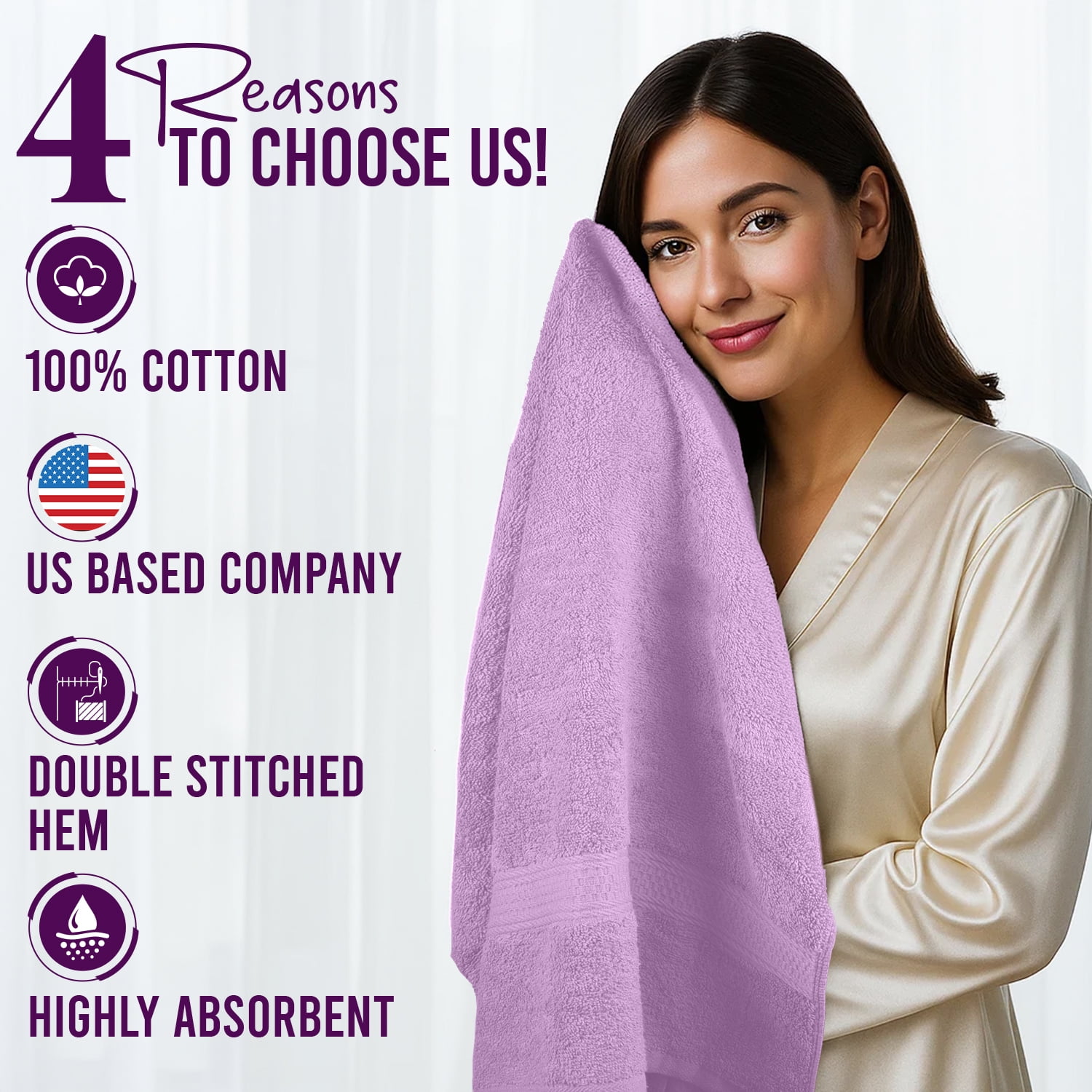 Dan River Bath Towel 4 Pack 27x54 in Ultra Soft Quick Drying Cotton Towel - Lavender