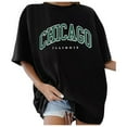 thumbnail image 1 of Ladies' Summer English Letter Print Loose Shoulder Round Neck T-Shirt, 1 of 4