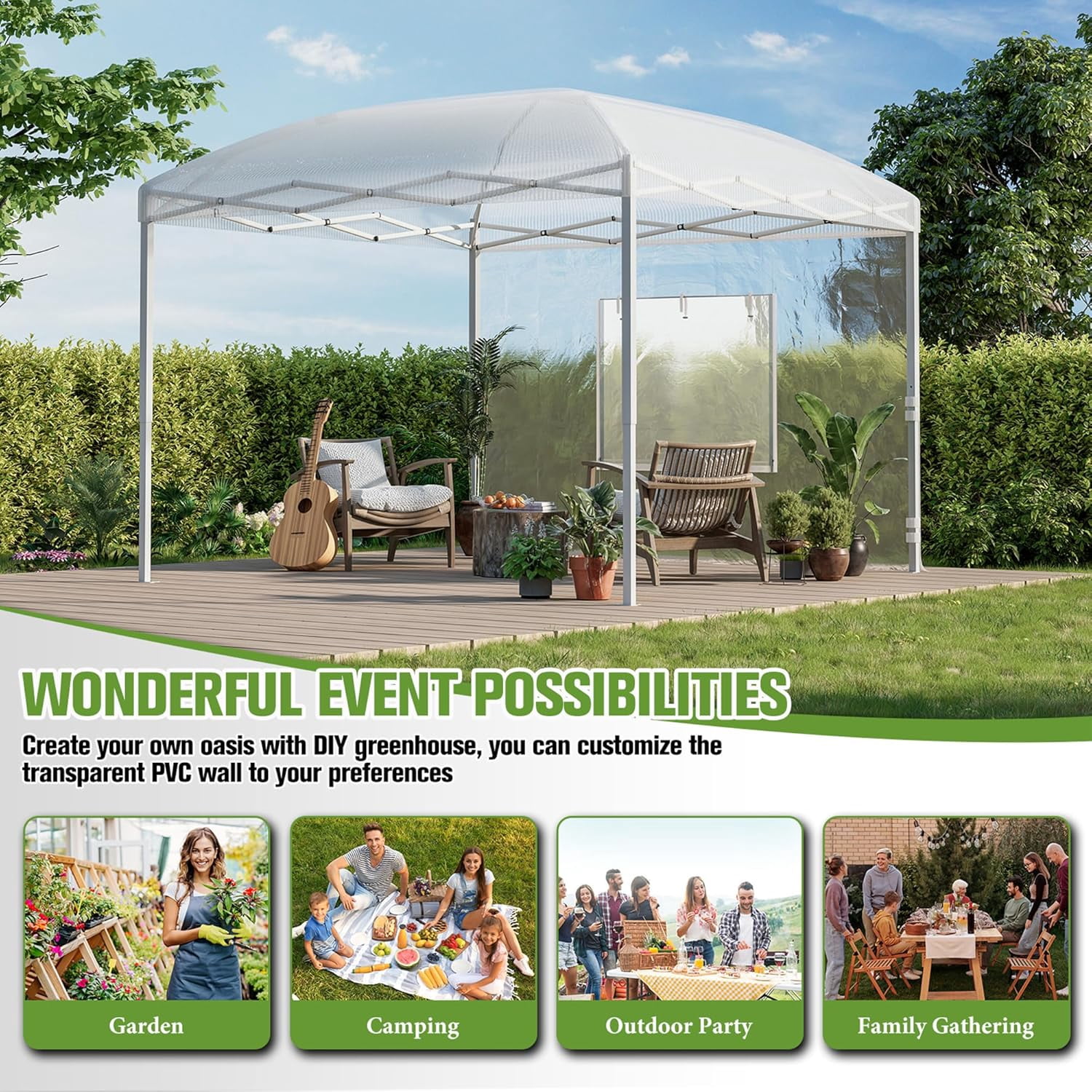 Jocisland 9.7x9.7×8.5 ft Upgraded Pop-up Portable Walk in Greenhouses for Outdoors with Adjustable Reinforced Frame, with Roll-up Zipper Door, White