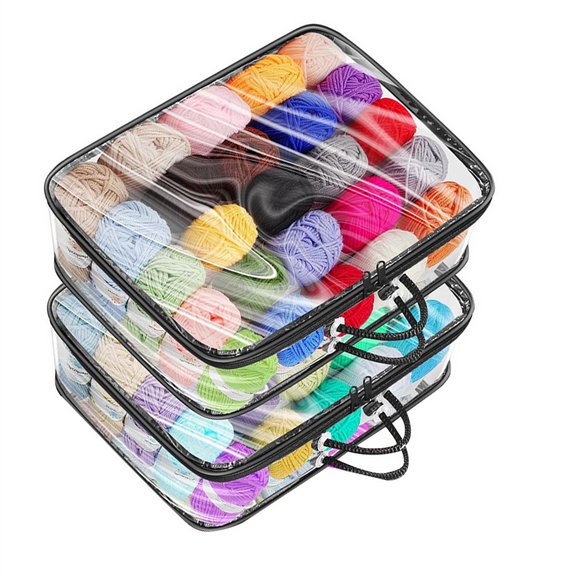 3 Pack Clear Yarn Storage Bags, Yarn Storage Organizer Tote Bag for Knitting Needles Crochet Hooks Yarn Balls Yarn,3 * Yarn Storage Bags,Black & Transparent