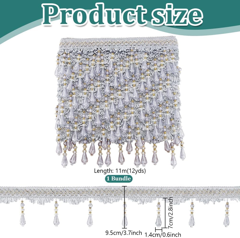 12 Yards Beaded Fringe Trim 3-3/4 inch Sewing Trim Fringe Hanging Tassel Trim Golden Beaded Trim Lace Ribbon for Curtain Tablecloth Home Decor Dress Clothes DIY Crafting