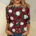thumbnail image 3 of JTZGDY Floral Shirts for Women Dressy Casual Summer 3/4 Lenght Sleeve Round Neck Graphic T-Shirts Tops Loose Fit Comfy Tunic Blouse Wine L, 3 of 5