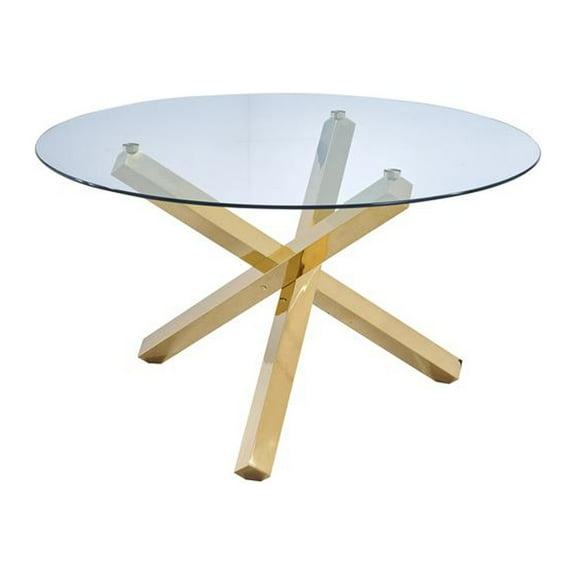 Best Master Furniture Tracy 54" Round Tempered Glass Dining Table in Gold