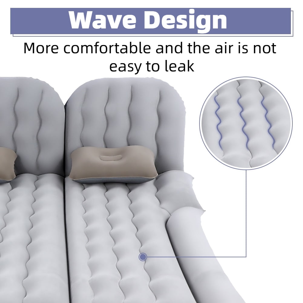 Air Mattress with Pump, Inflatable Mattress Fits Most Cars, Portable Travel Sleeping Bed Back Seat Mattress Airbed for Rest Sleep Travel Camping, Gray Air Couch with 2 Air Pillows