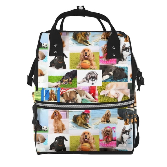Xecao Collage of pretty dogs Print Large Capacity Nappy Bag Is a Multi-Functional Waterproof Travel Backpack, Perfect as a Nursing Bag or Mummy Backpack for Women