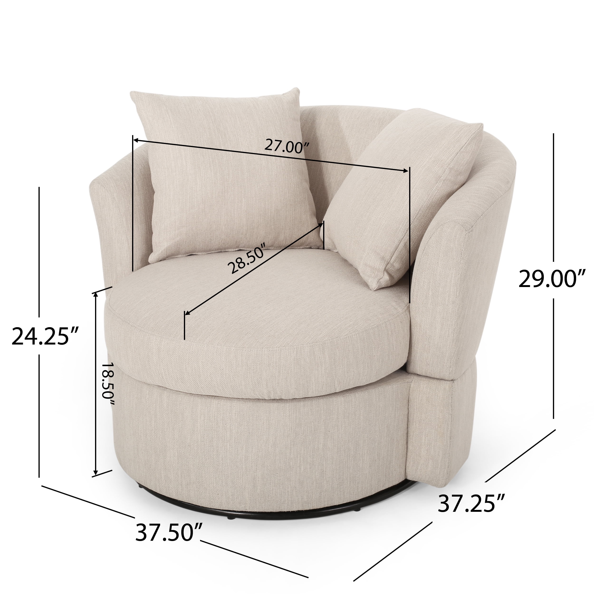 Noble House Candler Upholstered Swivel Club Chair, Beige and Black