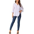 thumbnail image 2 of INSPIRE CHIC Women's V Neck Solid Pintuck Top Double Ruffle 3/4 Sleeve Lightweight Casual Tops, 2 of 4