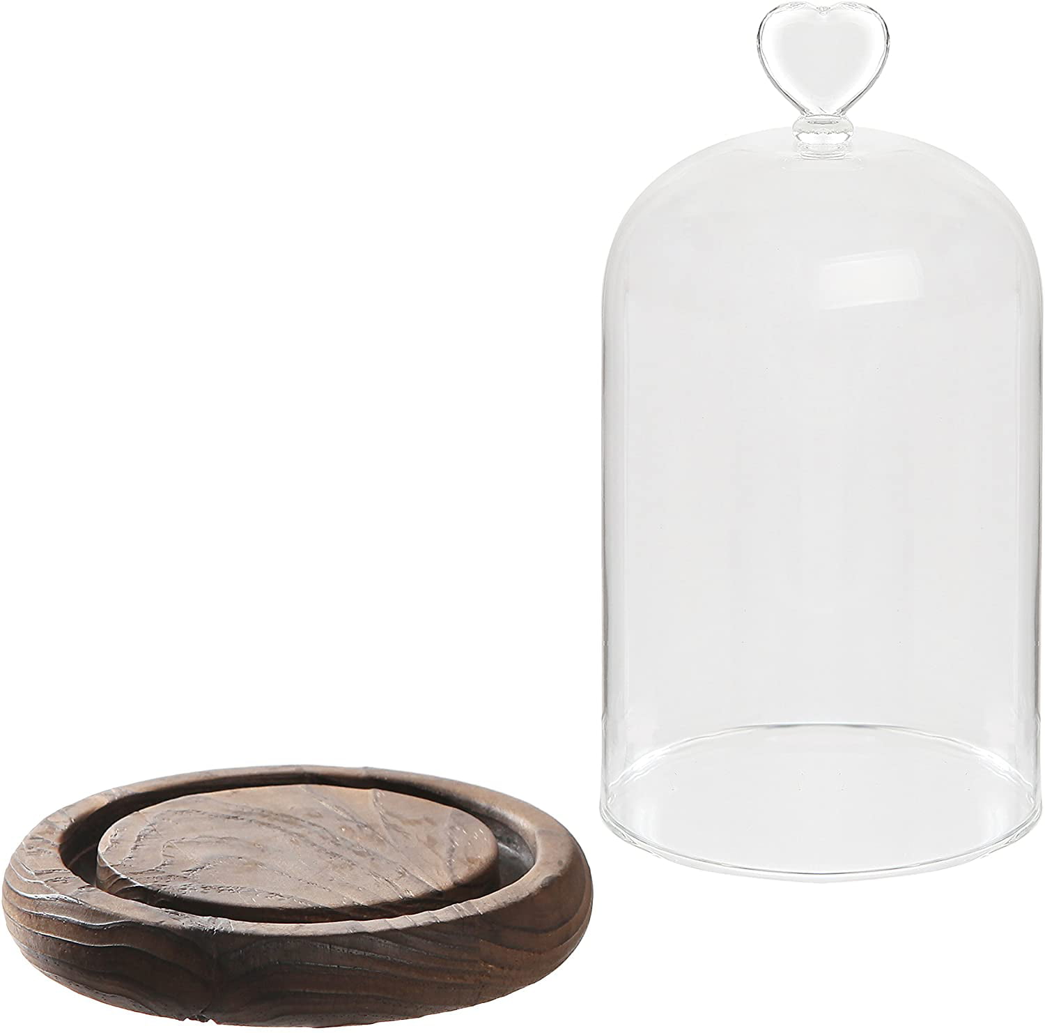 MyGift 7-inch Clear Glass Display Cloche Dome with Brown Wood Base 