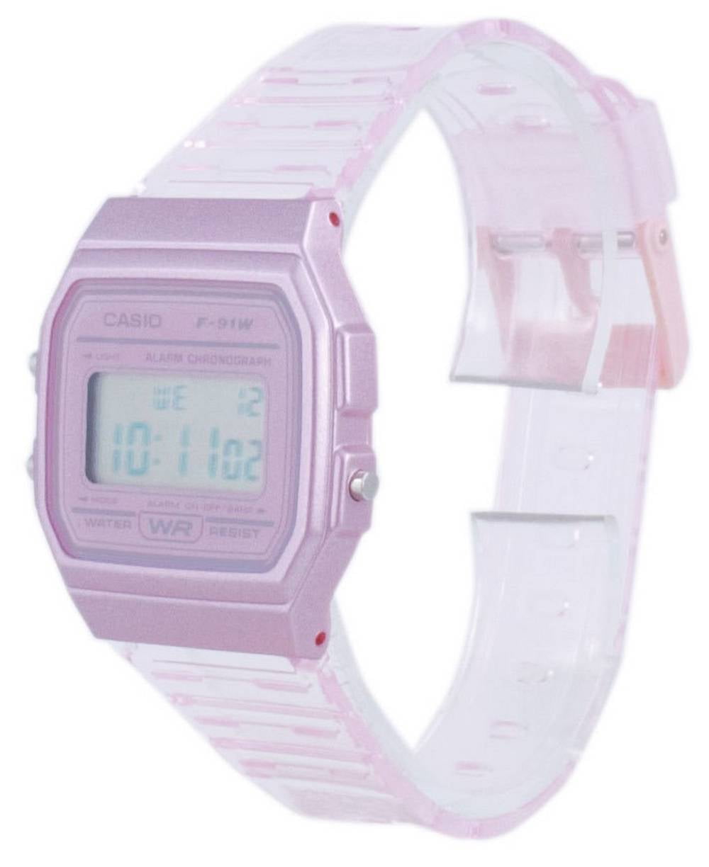 Casio Youth Pink Clear Resin Band Digital F-91ws-4 F91ws-4 Unisex Watch