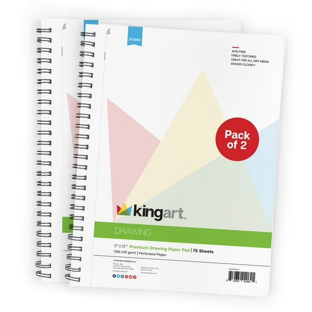KINGART™ Drawing Paper Pad, Perforated, 9" X 12", 75 Sheets, Value 2