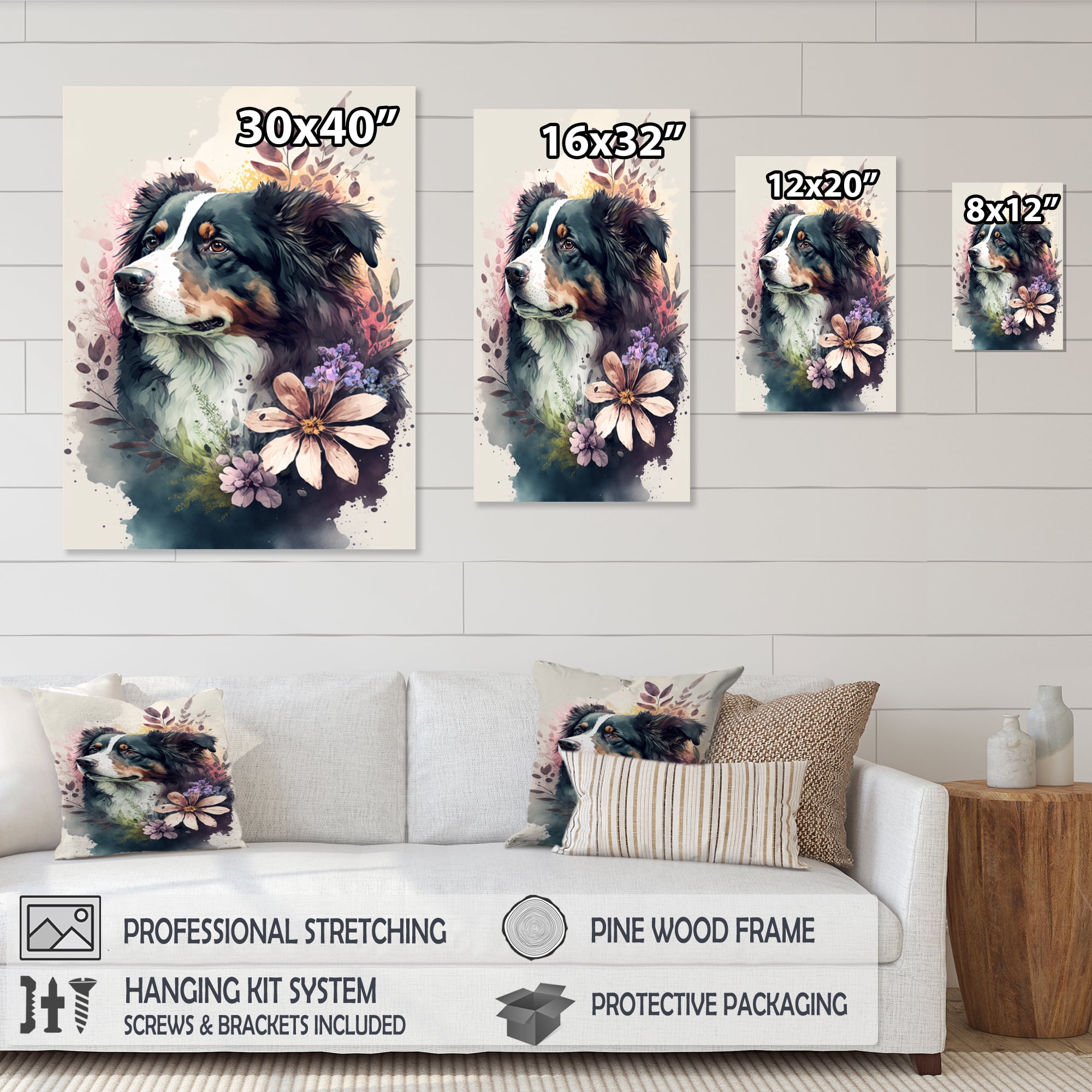 Designart Cute Bernese Floral Art Canvas Wall Art