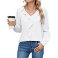 thumbnail image 2 of Womens Dressy Casual Blouse Business Long Sleeve Tops Ruffle V Neck Work Shirt Fall Outfit 2025 04-White S, 2 of 3