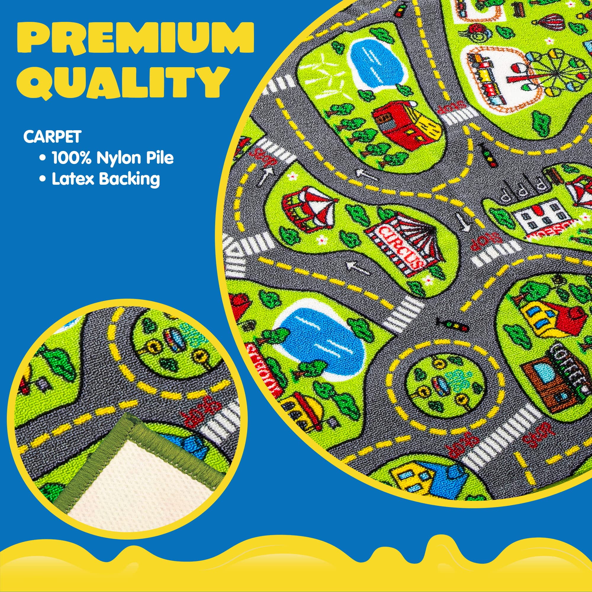 Joyfy 2 Pack Kids Car Rug for Playroom, Jumbo Car Play Mat for Toddlers,Durable Car Carpet for City Pretend Play