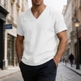 thumbnail image 2 of USNSM Mens Cotton Linen Shirts Short Sleeve Basic Tops Casual Versatile Summer Beach Tee V-Neck Lightweight Fashion T-Shirt White XXXL, 2 of 8