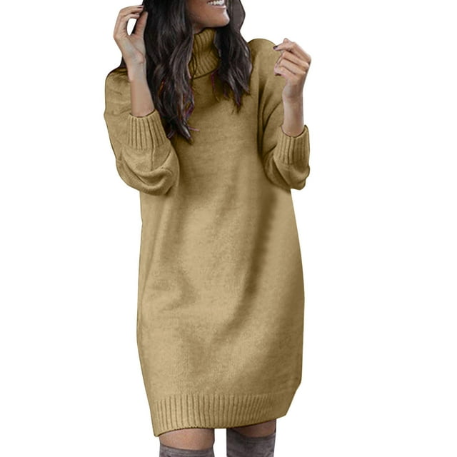Kcodviy Robe d'Automne et d'Hiver pour Femmes pour l'Hiver Longue à Tige Haute Chandail Grande Taille Robe Chandail Robes Chandail Femmes Mini Robe Chandail pour Femmes Courte devant Longue dans le Dos Robe pour