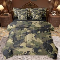 Castle Fairy Animal Leopard Bedding Comforter Set 7-Piece for Boys Girls,Abstract Geometric King Bedding Sets,Green Camouflage Ultra Soft Bed Sheets,Microfiber Bedroom Decor,Reversible