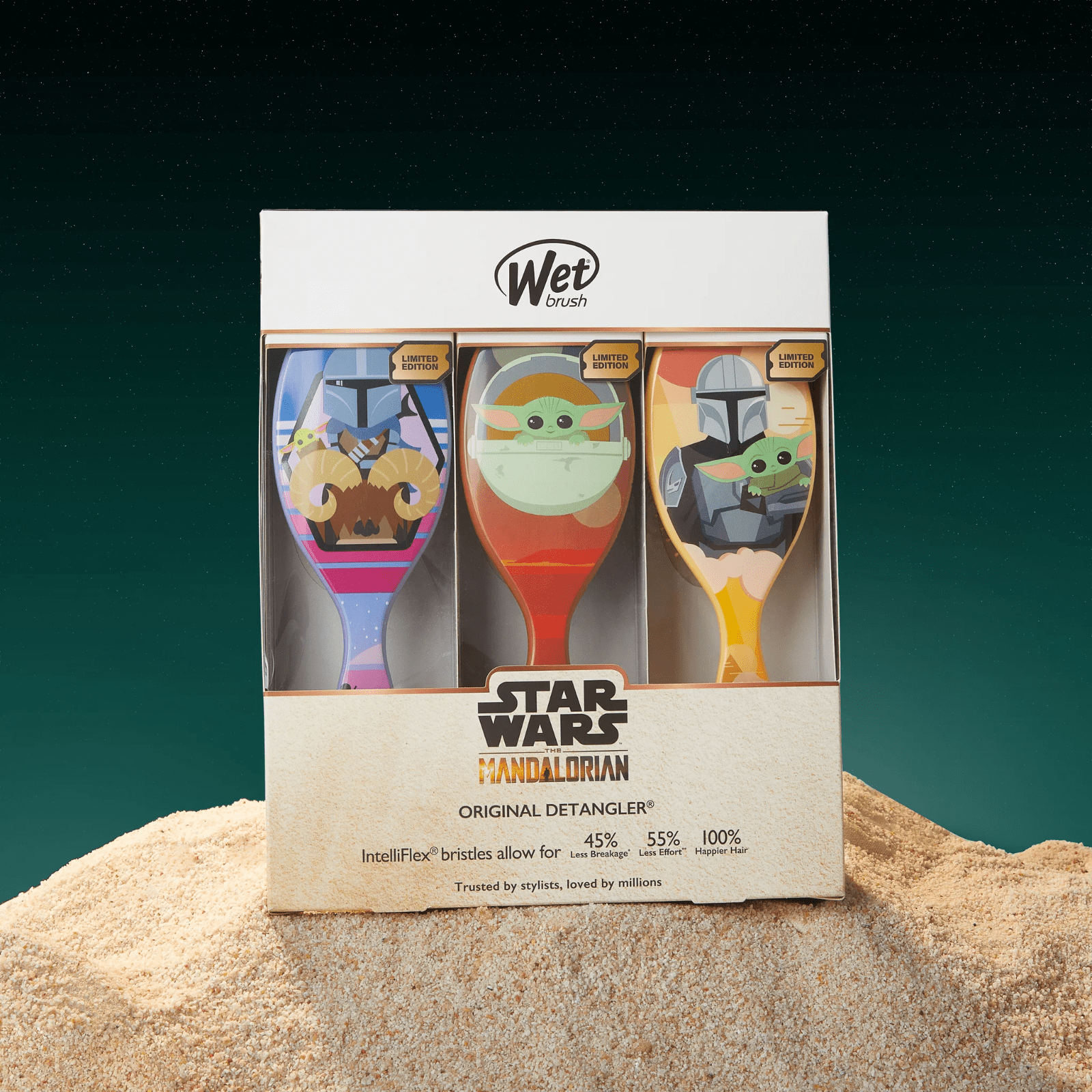 Wet Brush Star Wars The Mandalorian Original Detangler 3-Pack - All Hair Types - Ultra-Soft - Comb For Kids Men, Women, Boys & Girls