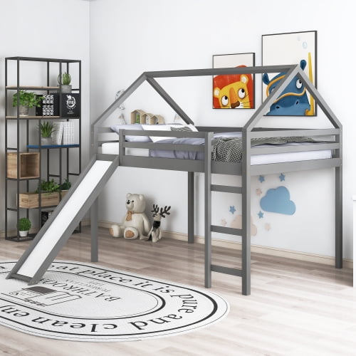 House Loft Bed Frame with Slide 