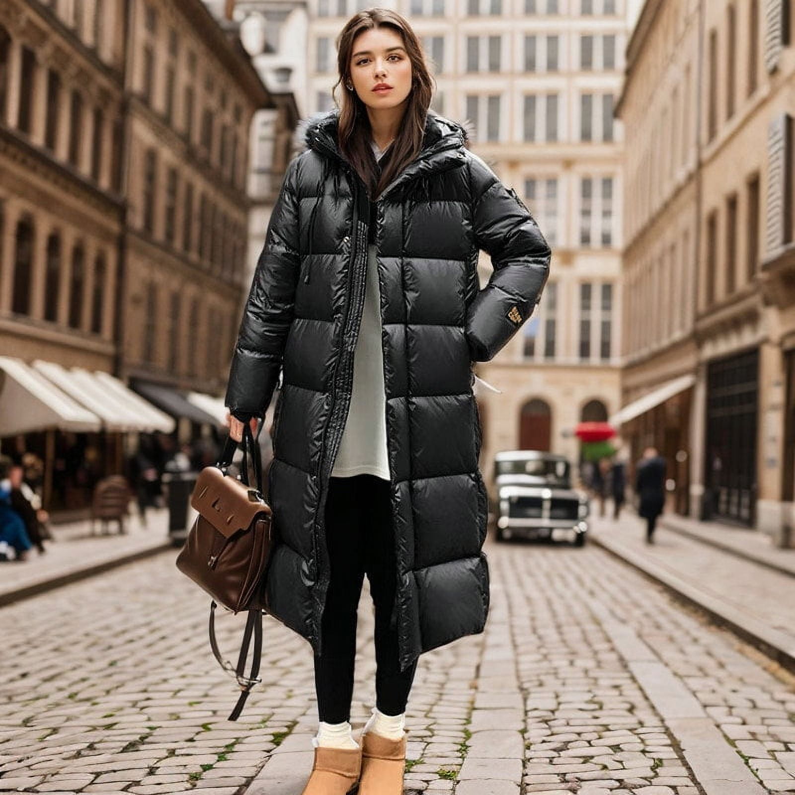 Black gold down jacket women s women s winter long down jacket hooded white duck down winter jacket Walmart
