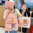 thumbnail image 3 of 5pcs Backpack Crossbody Bag Handbag Drawstring Bag And Pen Bag Set, Cute Cartoon High School Junior High School Students Large Capacity All-match Backpack, Cute Sweet Student Backpack With Cute Rabbit And Carrot Charms, 3 of 5