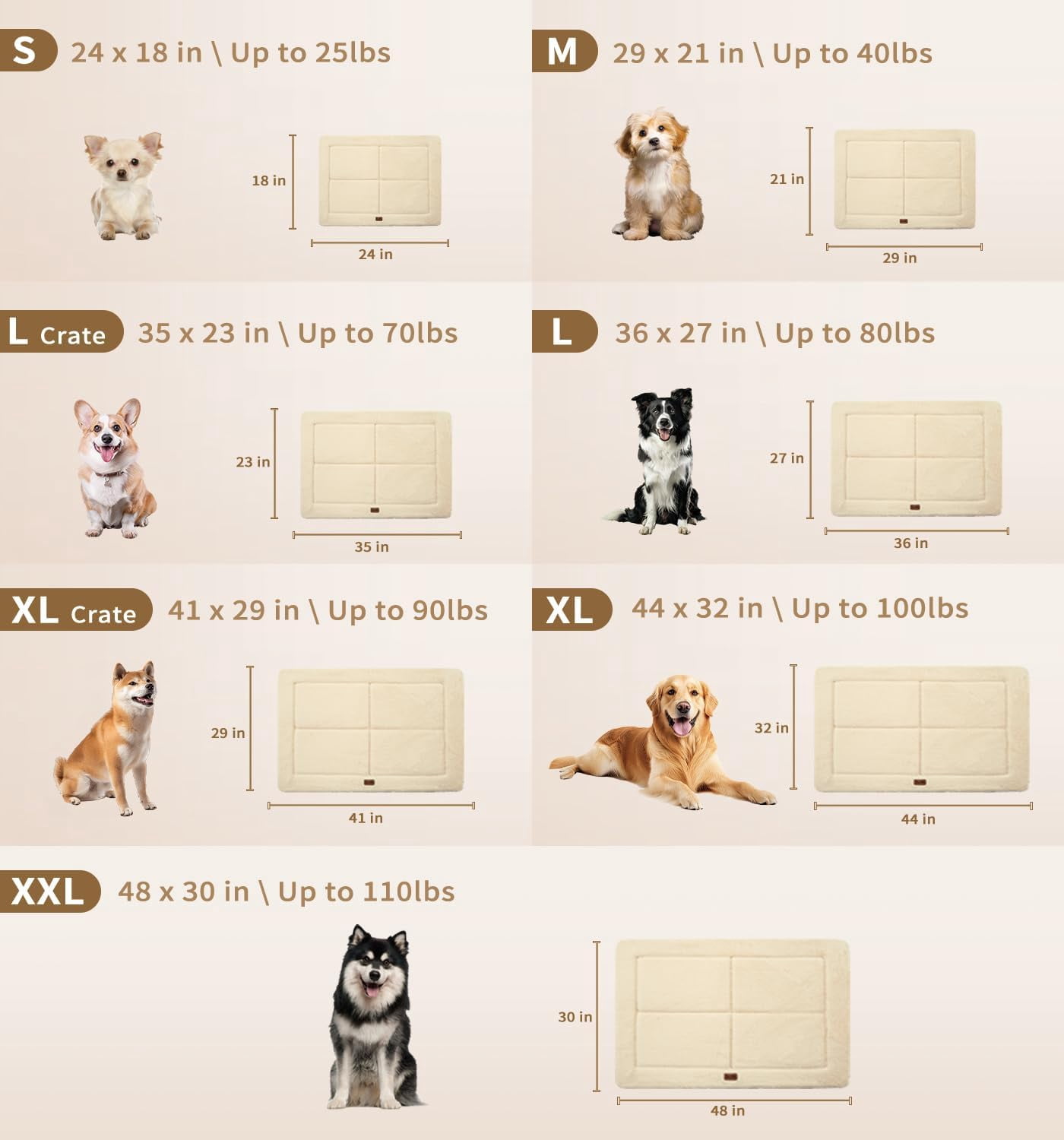 Made4pets Washable Dog Bed for Size Dogs, Reversible Foam Floor Dog Mat, 24*18, Beige