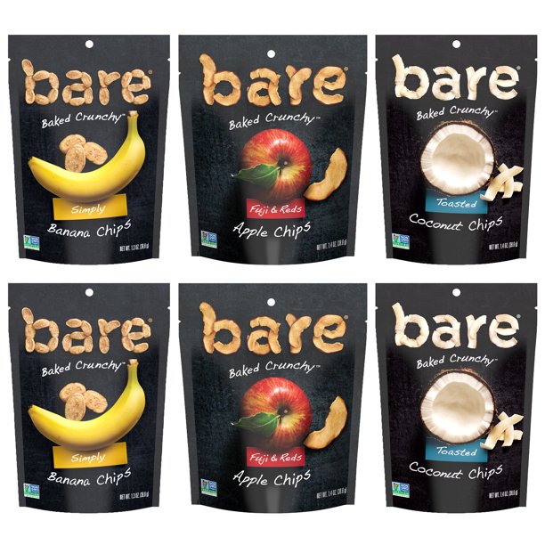Bare Baked Crunchy Apple Chips, Banana Chips, and Coconut Chips