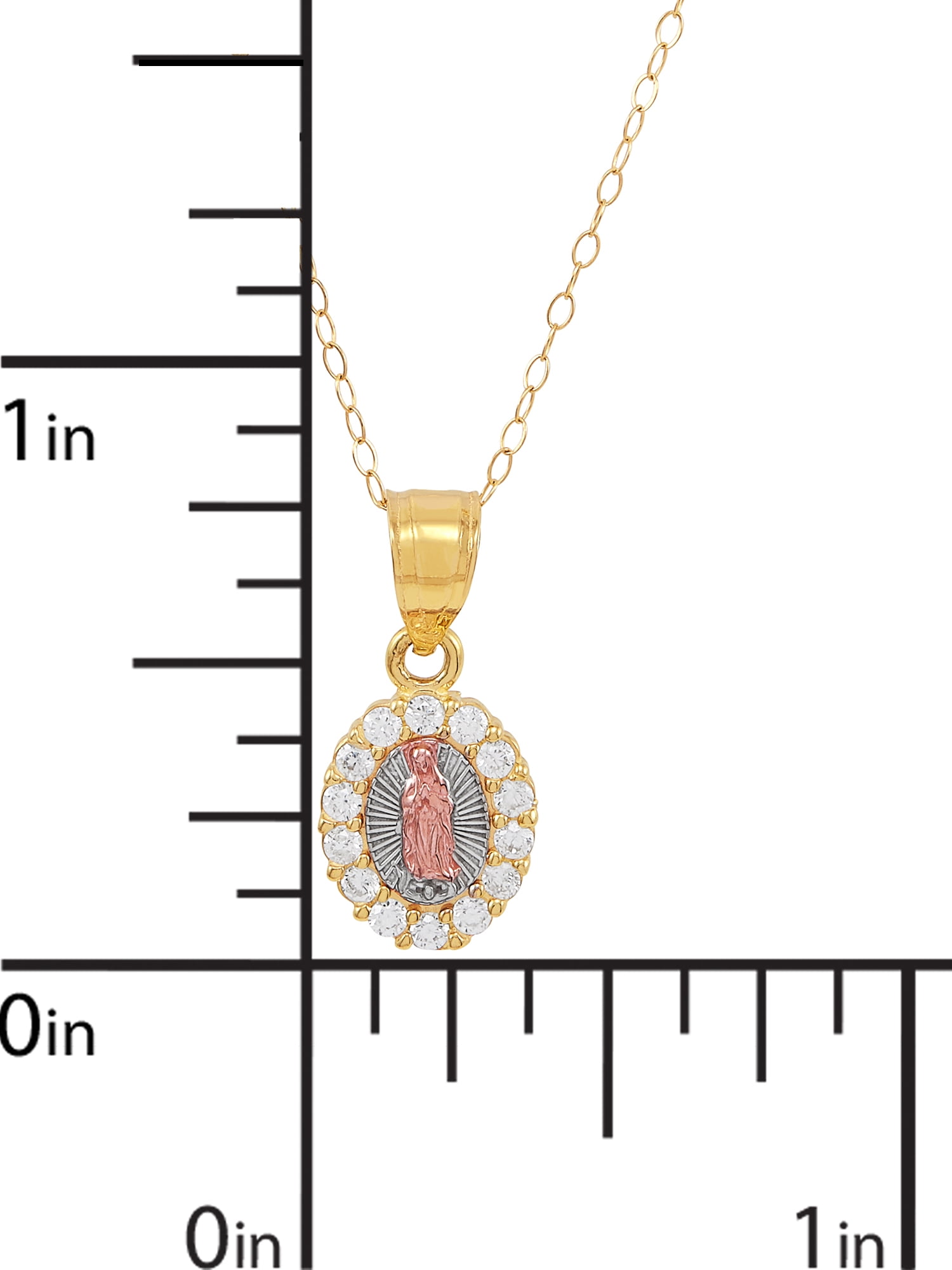 Brilliance Fine Jewelry Childrens 10K Yellow and Rose Gold with Rhodium Oval Guadalupe Pendant with Cubic Zirconia on 14" Gold Filled Chain