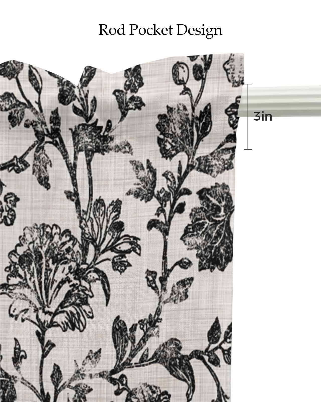 Farmhouse Black Kitchen Valances for Windows Farmhouse Linen Window Valance Curtain for Living Room Window Treatment Vintage Flower Leaf Botanical Plant Valance Rod Pocket Topper Drape, 54 x 18 Inch
