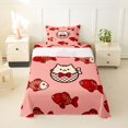 thumbnail image 2 of Manfei Cute Bowknot Cat Twin Sheets, Cartoon Fish Bedding, Pink Red, 3-Piece, 1 Flat Sheet, 1 Fitted Sheet and 1 Pillowcase, 2 of 6
