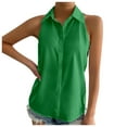 thumbnail image 4 of WILLBEST Ladies Tops and Blouses Long Sleeve Lime Green Women's Sleeveless Button Down Shirts Blouses Solid Casual Loose V Neck Tank Tops for Work, 4 of 5