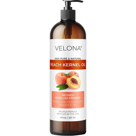 Peach Kernel Oil by Velona - 8 Fl Oz | 100% Pure and Natural Carrier Oil | Refined | Skin, Hair, Body & Face Moisturizing | Use Today - Enjoy Results