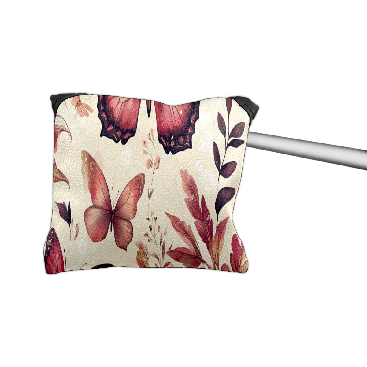 Golf Mallet Putter Cover Premium Leather Waterproof Golf Putter Head Cover with Magnetic Closure Rose-red Butterfly