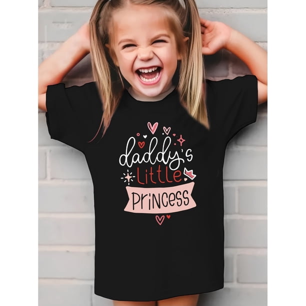 Camiseta negra "Princesita de Papá" para niñas - Bonita camiseta de punto de manga corta con estampado de corazones y estrellas, cuello redondo informal, moda de verano para princesitas, ropa informa