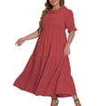 thumbnail image 2 of qolati Plus Size Dresses for Curvy Women Casual Summer Tiered Dresses 3/4 Sleeve Tie Crew Neck Ruffle Hem Loose Fitting Long Babydolls Maxi Dress, 2 of 2