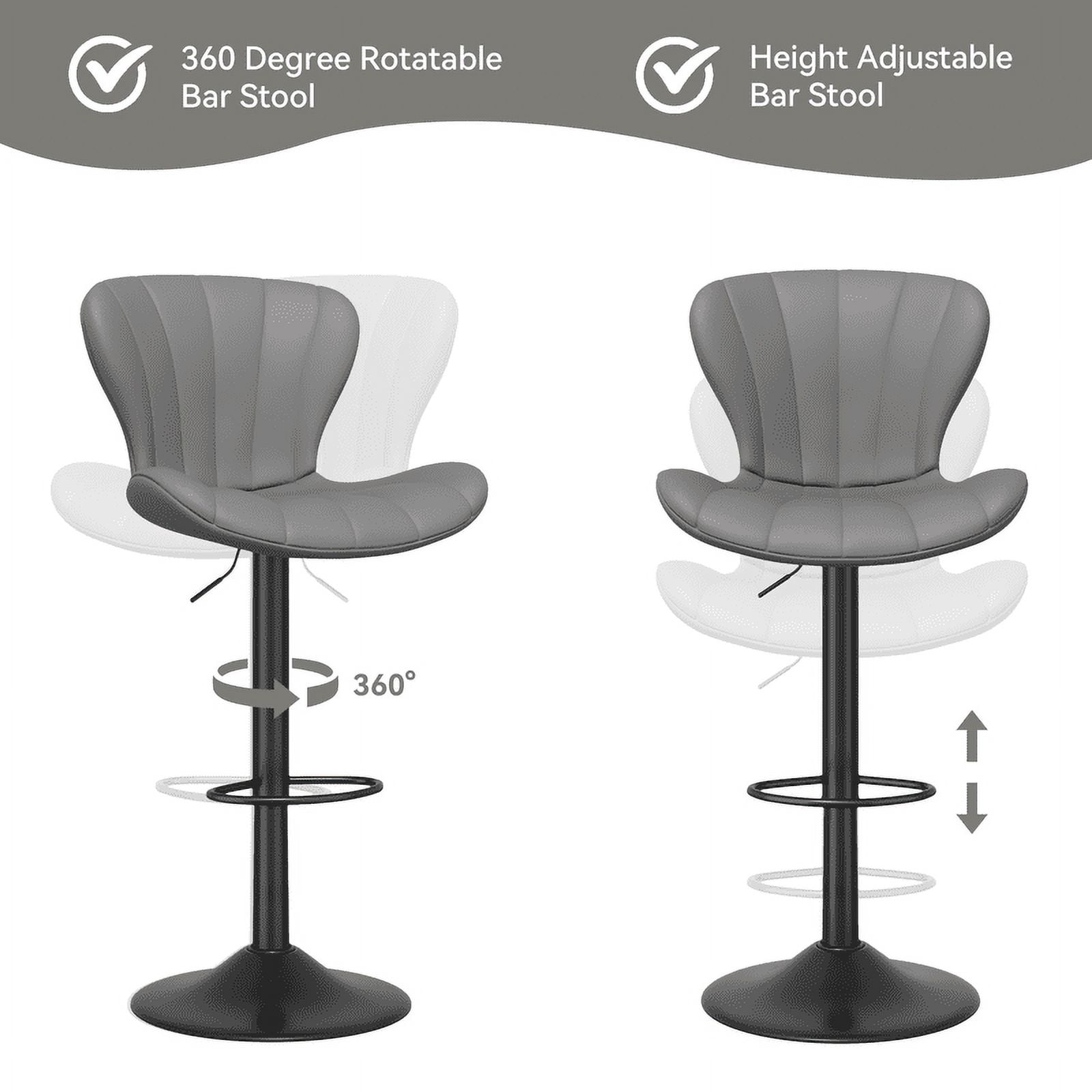 Hawsaiy Modern Swivel Bar Stools Set of 4, Faux Leather Upholstered Counter Height Bar Chairs, Waterproof Barstools for Kitchen Island & Home Bar,Gray