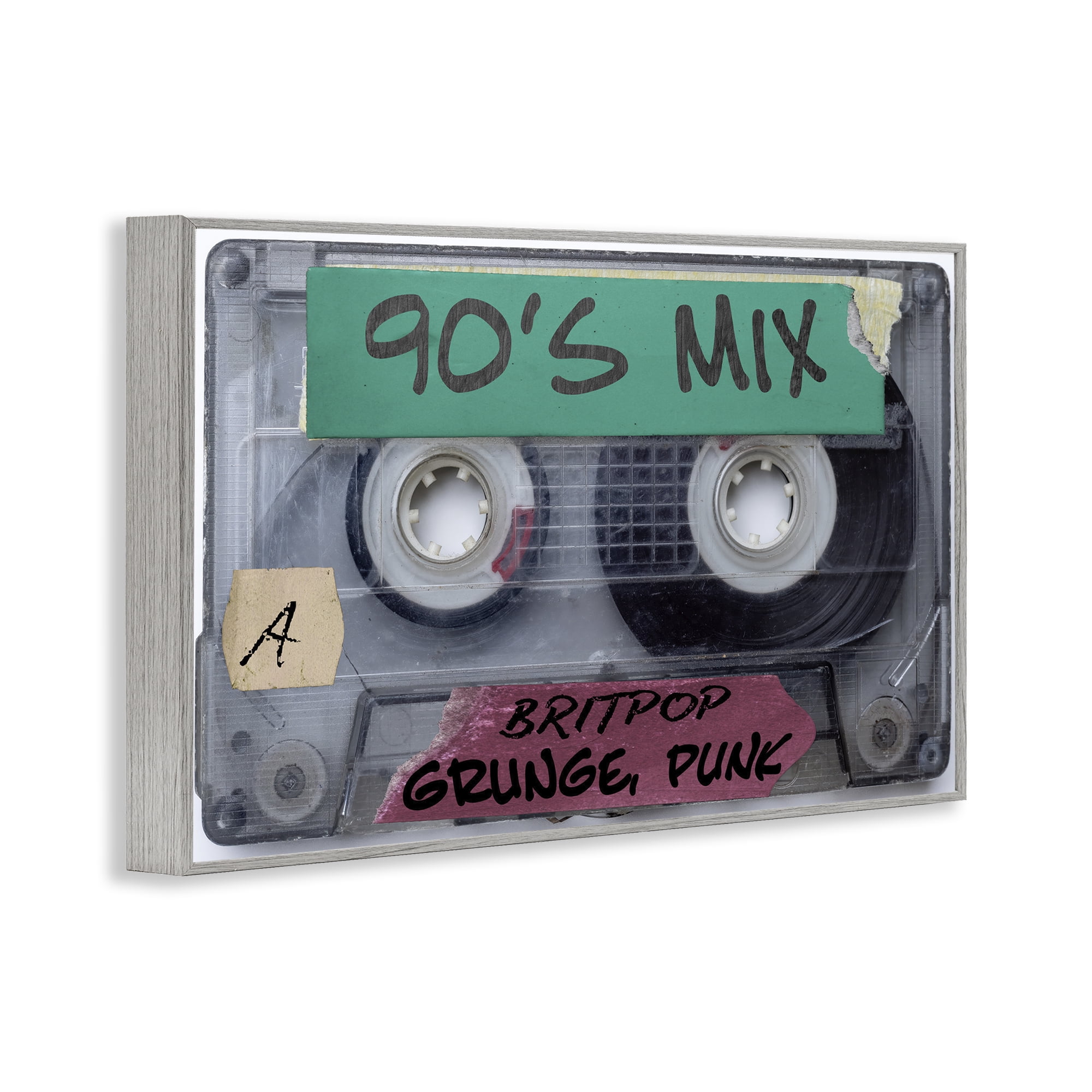 Stupell Industries Retro 90s Mix Cassette Gray Framed Giclee Art, design by Annabelle Hall