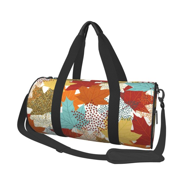 Fotbe Fall Maple Leaves Bolsa Deportiva de Lona Plegable con Estampado, Bolsa de Gimnasio con Bolsillo Seco/Húmedo, Bolsa de Viaje Ultraligera de Gran Capacidad