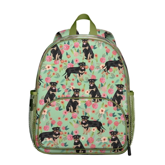 Rottweiler with Floral Backpack Backpack for School,Cute School Bag,Schoolbag with Adjustable Shoulder Straps & Padded Back,13.8"x11.4"x6"