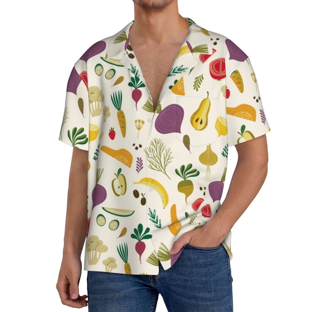 Fotbe Vegetable Camisa Estampada de Manga Corta para Hombre, Casual de Verano, Estilo Playero, Sin Arrugas-4X-Large