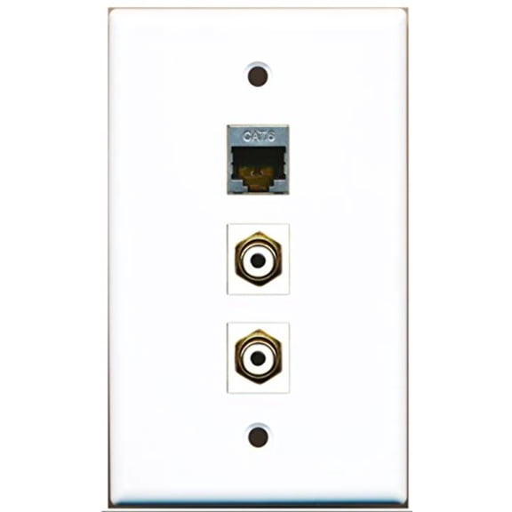 RiteAV - 2 Port RCA White and 1 Port Shielded Cat6 Ethernet Wall Plate