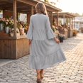 thumbnail image 3 of CIENVNSTG Summer Dresses for Women 2026 Vacation Long Sleeve Maxi Dress V Neck Button Down Flowy Tiered Ruffle Shirt Dress Summer Casual Long Dresses Gray L, 3 of 6