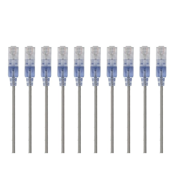 Monoprice Cat6A Ethernet Patch Cable - 5 Feet - Gray | Network Internet Cord - RJ45, 550Mhz, UTP, Pure Bare Copper Wire, 10G, 30AWG, 10-Pack - SlimRun Series